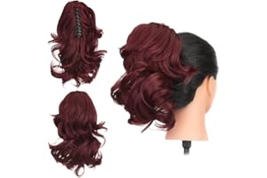Gairyan 30cm Coda Capelli Extension con Pinza Posticci per Capelli Sintetici Coda di Cavallo Claw Ponytail Coda Capelli Extension Clip Ricci Mossi Ondulati Lunghi Corti Parrucchino - Vino rosso