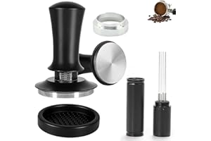 CALENXY Juego de 4 prensadores de café de 51 mm, regulador de presión, base de acero inoxidable de 51 mm, herramienta WDT con 6 agujas, acero inoxidable