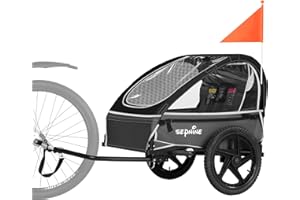 Sepnine Remorque de vélo Pliable Compatible pour 1 à 2 Enfants à partir de 12 Mois, Fixation Rapide au vélo, Pliable, avec Harnais à 5 Points et Sacs de Rangement
