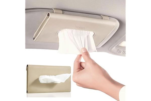 Yobbo Car Tissue Holder, Sun Visor Napkin Holder, Car Visor Tissue Papers Holder, Tissue Holder for Car, Tissue Dispenser Rectangular (Beige)