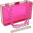 Women Acrylic Transparent Gold star Evening Bags Purses Clutch Vintage Banquet Handbag (Pink)