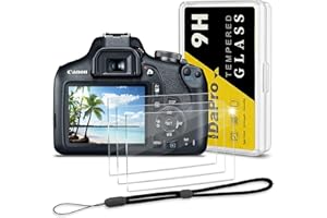 iDaPro Displayschutz schutzfolie für Canon EOS 2000D 1300D 1200D / Rebel T7 T6 T5 + Handschlaufe [3+1 Stück] Schutzglas Tempered Glass Screen Protector 9H Härte Gehärtetes Glas