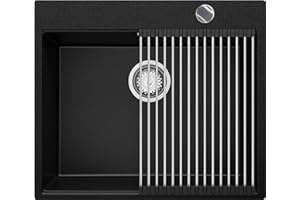 Lavello da Cucina Nero 58x50cm, Lavandino da Cucina a 1 vasca + Sifone Classico + Accessori, Lavabo da Cucina Incasso al mobile 60cm - Oslo Top di Primagran