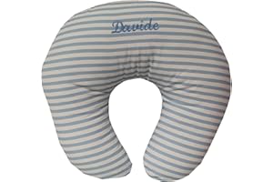 VENERE Cuscino Allattamento Gravidanza Morbido Sfoderabile Completo Ricamo Nome Personalizzato Bambino Made In Italy Neo Mamma (celeste rigato)