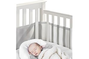 HIUME Cot Bumper, Mesh Baby Cot Bumpers, Star Breathable Crib Bed Liner Bumper Set, Adjustable Anti-Bumper for Cot Bed, Machine Washable & Easy Install (Gray)