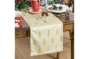 Artoid Mode Beżowy bieżnik świąteczny z motywem sosen 33 x 153 cm, zimowy brokatowy metaliczny foliowy bieżnik świąteczny do dekoracji stołu kuchennego i jadalni na domowe przyjęcia