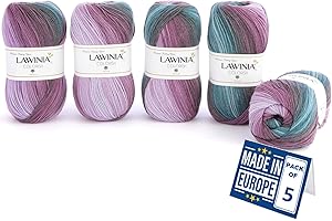 LAWINIA COLORISH Luxury Rainbow Yarn DK, Rainbow Wool for Knitting, Pack of 5 Each 100g - 350m 100% Acrylic DK Knitting Yarn, Multicoloured Wool, Ombre