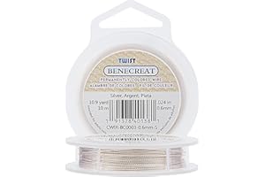 BENECREAT 10m 0.6mm Alambre Trenzado de Cobre Cable Metálico Accesorios de Manualidad para Diseño de Bisutería - Plateado Calibre 22