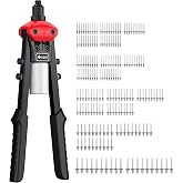 JiGiU 13.3" Professional Rivet Gun Rivet Gun | with 200 Rivets Ergonomic Double Handle Pliers and 5 Interchangeable Tip Piece