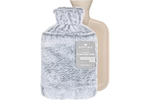 Revitale Bolsa de Agua Caliente de Lujo y Confort 2 Litros, Funda Suave tipo Manga, Caucho Natural Acanalado en un Lado, Norma Británica BS1970:2012, Duradera y a Prueba de Fugas (Plata – Manga)