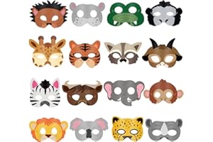 XIABYAYU Maschere Animali Giungla, 16 Pcs Maschera Animali Bambini, Maschera Bambini, Maschere per Feste Compleanno, Halloween, Carnevale, Cosplay