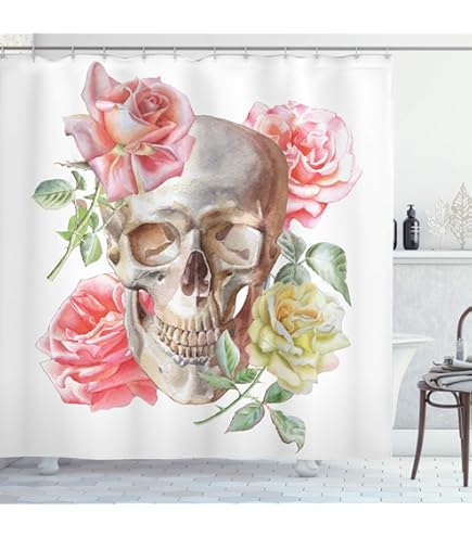 ABAKUHAUS Duschvorhang Toten Schädel - 175x220cm, Schwarz-weiß, Wasserabweisend Polyester