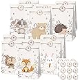 AM ANNA 12 Pack Animal Party Favor Bags for Kids Paper Bags with Stickers Goodie Candy Treat Bags Kraft Paper Gift Bags for Birthday Safari Jungle Theme Party Bags (12 Pack Animal Party Favor Bags)