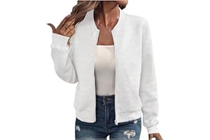 TRIGLICOLEUM Bomber Jacket Women's Blouson Summer Jacket Lightweight Zip Sweat Jacket Short Pilot Jacket Plain Jacket Thin Long Sleeve Transition Jacket College Jacket Girls Aviator Jacket Summer Women's Jacket