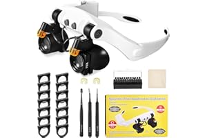 Anpro Occhiali Ingrandimento Professionali, Lenti d'ingrandimento con Luce Led, Ingrandimento Massimo 25X con 14 Lenti (3X、4X、5X、6X、7X、10X、15X), con Angolo Regolabile/Pinzette ESD