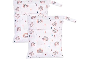 RUACDIQ 2 Piezas wetbag guardería, Bolsa para Ropa de baño húmeda, Bolsa para pañales húmedos y Secos con Cremallera para Viaje Playa Piscina