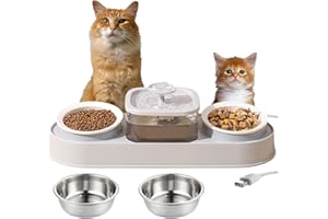 Wenbones Ciotola per Gatti Inclinata 15° Inclinato Anti-Vomito, 3 in 1 Ciotole Rialzate per Gatti Dispenser Acqua gatti, Filtri Fontanella per Gatti e Cani di Piccola Taglia, 4 Ciotole (Grigio)