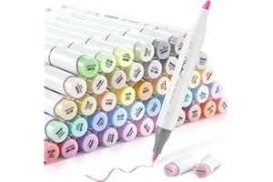 Ohuhu Pastelowe Markery Alkoholowe 48 Kolorów z Podwójną Końcówką Pędzel & Dłuto dla Artystów i Studentów do Kolorowania Kaligrafii Rysunku Seria Honolulu