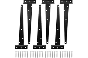 T-Hinge Justech 6PCs 12" Tee Shed Hinge Set T-Strap Hinges Black Forged Metal Iron Gate Door Barn Hardware with Screws