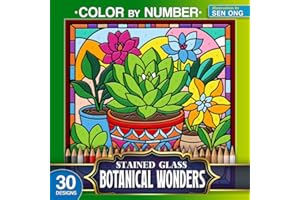 Botanical Wonders Stained Glass Color by Number: 30 Diverse Plant Designs to Celebrate Nature's Beauty (Stained Glass Color By Number Collection)