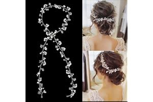 DRWOSM Vignes de Cheveux de Mariée 100cm Accessoires de Cheveux de Mariage Perles Strass Bandeau de Fleurs de Cristal Argenté Coiffes de Mariée pour Femmes Filles Demoiselle d'Honneur Mariage