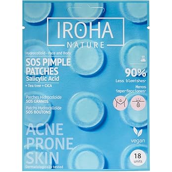 Iroha Nature - Parches para Granos con Ácido Salicílico, Árbol de Té y Centella Asiática, reduce los granos en 8h. Parches para acné (18 unidades). : Amazon.es: Belleza