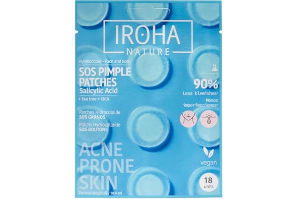 IROHA NATURE - Parches para Granos y Acné | Cosmética Coreana con Ácido Salicílico, Árbol de Té y Centella Asiática | Atenúa Imperfecciones en 8 Horas | 18 Unidades