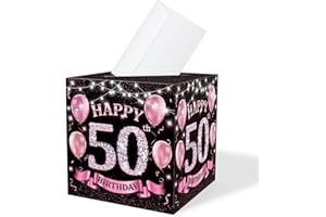 CMHIE 50th Rose Gold Birthday Cards Box - 11 Year Birthday Party Decorations for bday Gift or Money Receiving Card Box, Birthday Activities Supplies - pink009