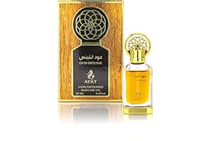 Ayat Perfumes - Olejek perfumowany 12 ml - Bezalkoholowy ekstrakt z perfum, wysokiej jakości piżmo, unisex, orientalny, arabski, Oud, Naturalny, Amber - Dubajski zapach (Oud Intense 12ml)