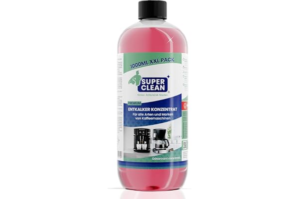 SUPER CLEAN 1 L Universal avkalkare kaffemaskin – Flytande – För alla maskiner & märken – 10 × avkalkning – Effektiv flytande avkalkare för kaffemaskiner, vattenkokare & duschar