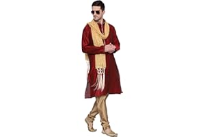ITOS365 Herren Tunika Kunst Seide Kurta Pyjama und Schal Anzug Set Indische Kleidung Hochzeit Party Kleid Geschenke Artikel