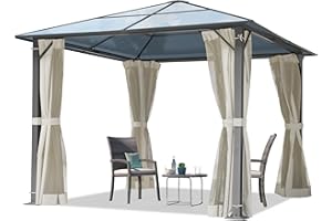 TOOLPORT Cenador de Jardin 3x3 m Techo de policarbonato Aprox. 6 mm con Cortinas y mosquiteras en Crema