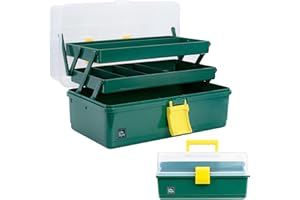 Creahaus Boîte de rangement multifonction à 3 couches de 33 cm avec compartiments, boîte à outils en plastique, boîte de rangement pour médicaments, accessoires capillaires, boîte de couture avec 2