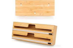 DOSYEN Distributeur Papier Aluminium et Film Coupe-Capsule pour Tiroir de Cuisine, Compatible avec Rouleaux de 15", Organisateur d'emballage de Cuisine en Bambou, Durable et Respectueux de l'environnement