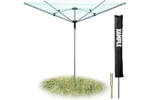 WALGREENS WALGREEN- 50m Rotary Washing Line- 4 Arm Design with Adjustable Height- Clothes Line for Efficient Drying- Outdoor Washing Line Spike with Ground Socket & Protective