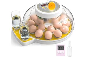 DEZHXHE Egg Incubators for Hatching Eggs, 18 Eggs Incubator with Humidity Display, Egg Incubator with Automatic Egg Turning and Humidity Control-Day timer Yellow