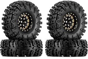 INJORA 1.3" Wheel Tires Set S5 Swamp Claw Mud Terrain Tires 70 * 27mm for 1/18 1/24 RC Crawler Car, Black Glod