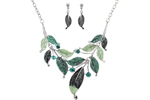 YAZILIND Vintage Design Argent tibetain feuille Branche cristal Chunky Bib Collier boucles d'oreilles bijoux