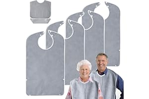 FONWUJIOT 4 Stück Lätzchen für Erwachsene, Latz für Senioren, Mehrweg Waschbar Verstellbare Wasserdichte Lätzchen, Erwachsenen Lätzchen mit Krümelfänger, Unisex Kleidungsschutz für Ältere Männer, Frauen