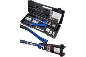 AMZCNC Hydraulic Crimping Tool 16T with 13 Dies of 8-300mm² in Thick Chrome, Insulated Handle, Steel Body, Ideal for Terminating Copper/Aluminum Lugs Terminals