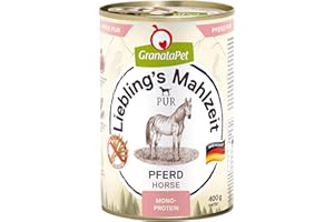 GranataPet 186131 Liebling's Mahlzeit konina PUR, mokra karma dla psa bez dodatku cukru, bezzbożowa pełnoporcjowa karma dla psa o wysokiej zawartości mięsa, z wartościowymi olejami, 6 x 400 g