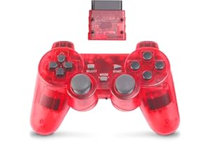 GBCON Wireless Controller for PS2 Dual Shock, Gamepad Remote Compatible with Playstation 2 (Clear Red)