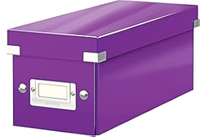 Leitz, Boîte de rangement Click & Store, Format CD (14,3 x 13,6 x 35,2 cm), adapté aux CD et autres objets, Pour le bureau et la maison, Montage bouton pression, Carton recyclé à 84%, Violet, 60410062