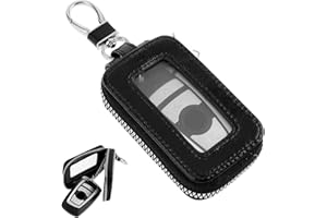 GEEHUA Custodia per chiave auto, in pelle, portachiavi universale, per finestra a specchio, per auto, portachiavi in metallo, portachiavi con cerniera per telecomando, Nero , 9.5 * 5.5cm/3.74 * 2.16in