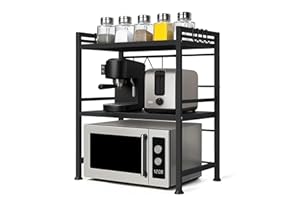 ‎ALLYSON Allyson® Mikrowellenregal 3-Stufiges Mikrowellen Regal, Höhenverstellbares Küchenregal Stehend, Mikrowellenhalter inkl. 8 Haken & Anti-Rutsch Füße, Kitchen Organizer Shelf für Küchenaufbewahrung