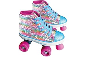 SPORT1 ONE THE SPORT MAKER Sport1 pattini a rotelle Girabrilla. Pattini a rotelle bambina allungabili 2 taglie. Pattini 4 ruote misura 35-36. Pattini quad con paillettes girevoli. Calzata sneaker. Ruote 50x30mm Freno a tampone.