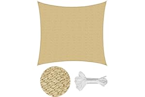 Sekey Sonnensegel 3.6x3.6m, Sonnenschutz, Quadratisch HDPE-Kunststoff, Winddicht Wasserdurchlässig UV-beständig Atmungsaktiv Reißfest, für Balkon Garten, mit Ösen und Befestigungsseile, Sand