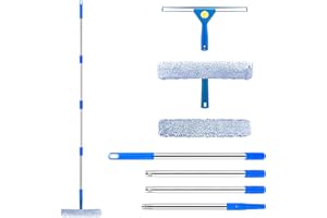 JUKIBOLE Mitclear Nettoyeur de vitres avec manche télescopique (146 cm), raclette professionnelle avec raclette en silicone et brosse en microfibre, kit de nettoyage pour vitres de salle de bain, douche, verre