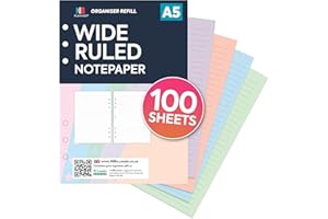 NBplanner A5 Wide ruled assorted pastel notepaper 6-ring organiser refill insert | Value pack | Filofax A5 COMPATIBLE