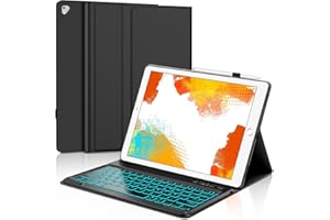 JADEMALL Coque Clavier pour iPad Pro 12.9" 2015/2017 (1st/2nd Generation), AZERTY Clavier Rétro-éclairé Bluetooth Détachable pour iPad Pro 12.9" 2017/2015, Noir